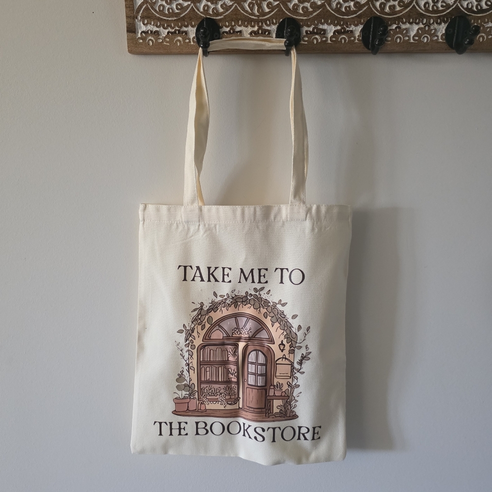 Bookish Take Me To The Book Store Canvas Tote Bag NWOT